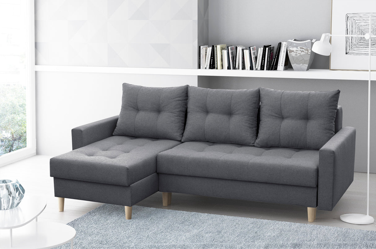ECKSOFA BETT BRIAN 222x140CM 2X STAURAUM  Universal  ECKE RECHTS/LINKS  / BONELLFEDERN + SCHAUMSTOFF