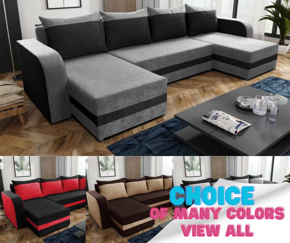 ECKSOFA BETT ALEXA U-FORM 304CM / SCHAUMSTOFF