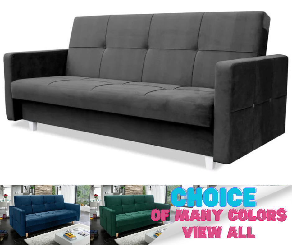SOFA BETT COSMO 210cm / FEDERN + SCHAUM AUSWAHL DER FARBE LEICHT ZU REINIGENDER STOFF