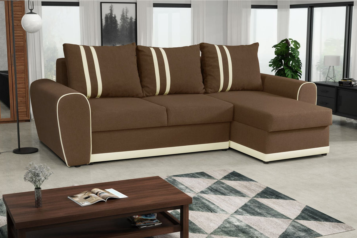 ECKSOFA BETT DORIS 246CM 2X STAURAUM UNIVERSAL RECHTE/LINKE ECKE / BONELLFEDERN + SCHAUMSTOFF