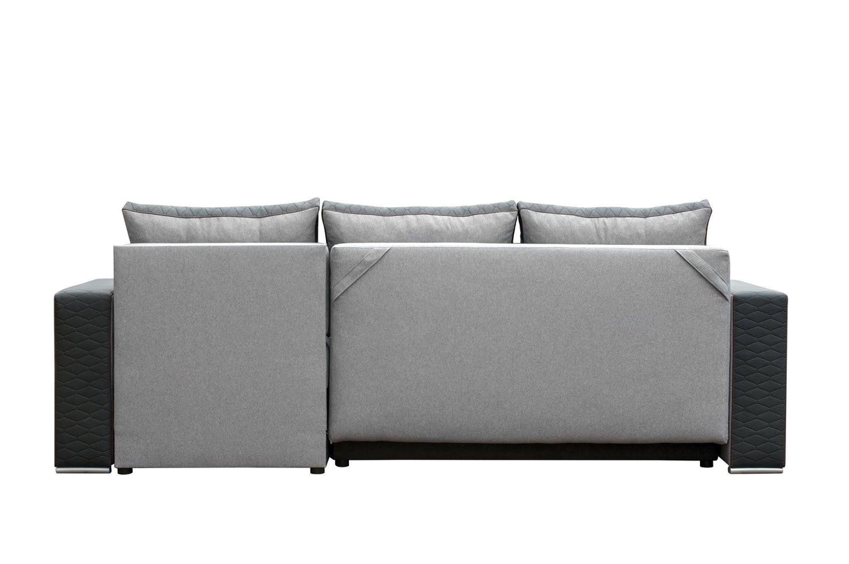 ECKSOFA BETT SAM GRAU/SCHWARZ 236CM 2X STAURAUM UNIVERSAL RECHTE/LINKE ECKE / BONELLFEDERN + SCHAUMSTOFF