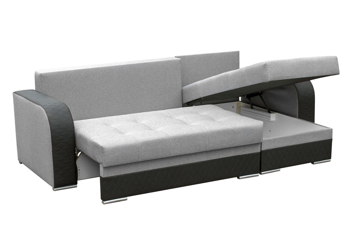 ECKSOFA BETT SAM GRAU/SCHWARZ 236CM 2X STAURAUM UNIVERSAL RECHTE/LINKE ECKE / BONELLFEDERN + SCHAUMSTOFF