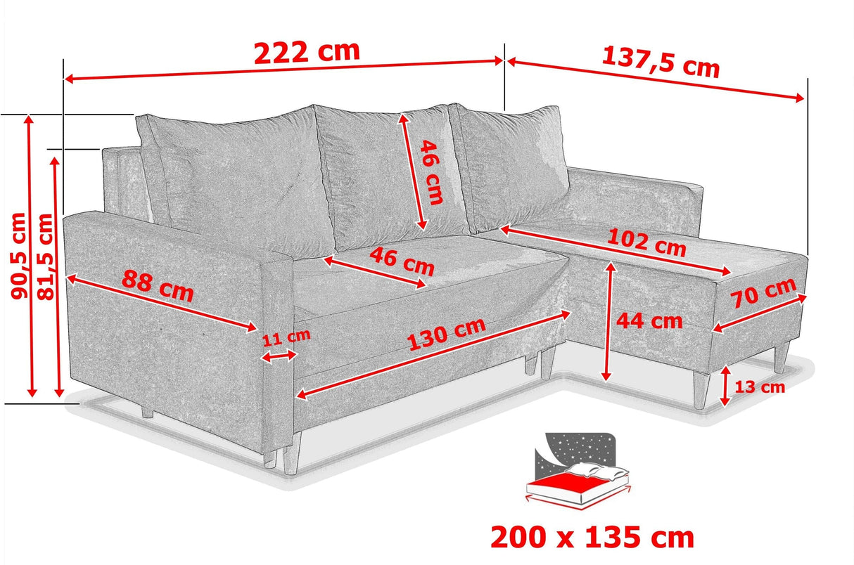 NEU! ECKSOFA BETT SNUGGY 222CM MANILA 26 UNIVERSAL ECKE RECHTS/LINKS / SCHAUM