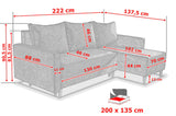 NEU! ECKSOFA BETT SNUGGY 222CM MANILA09 UNIVERSALE ECKE RECHTS/LINKS / SCHAUMSTOFF