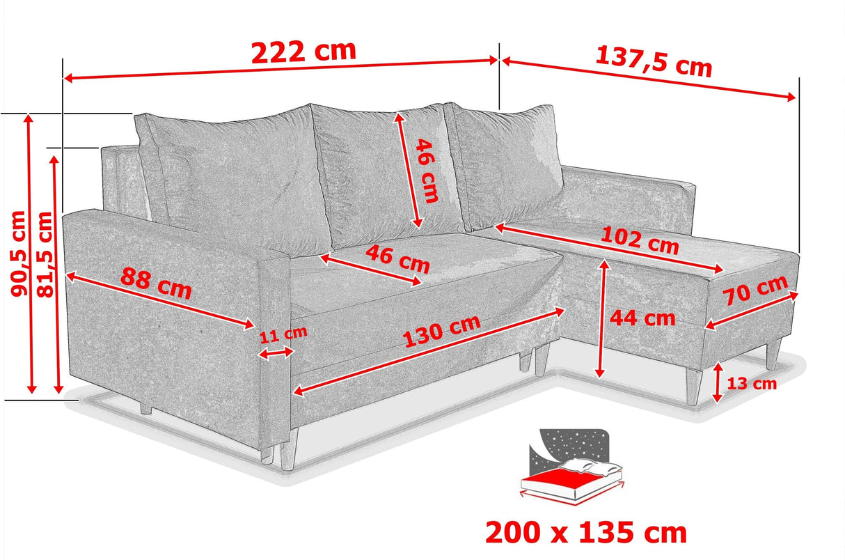 NEU! ECKSOFA BETT SNUGGY 222CM MANILA 20 UNIVERSAL ECKE RECHTS/LINKS / SCHAUMSTOFF