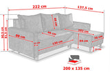 NEU! ECKSOFA BETT SNUGGY 222CM MANILA 20 UNIVERSAL ECKE RECHTS/LINKS / SCHAUMSTOFF