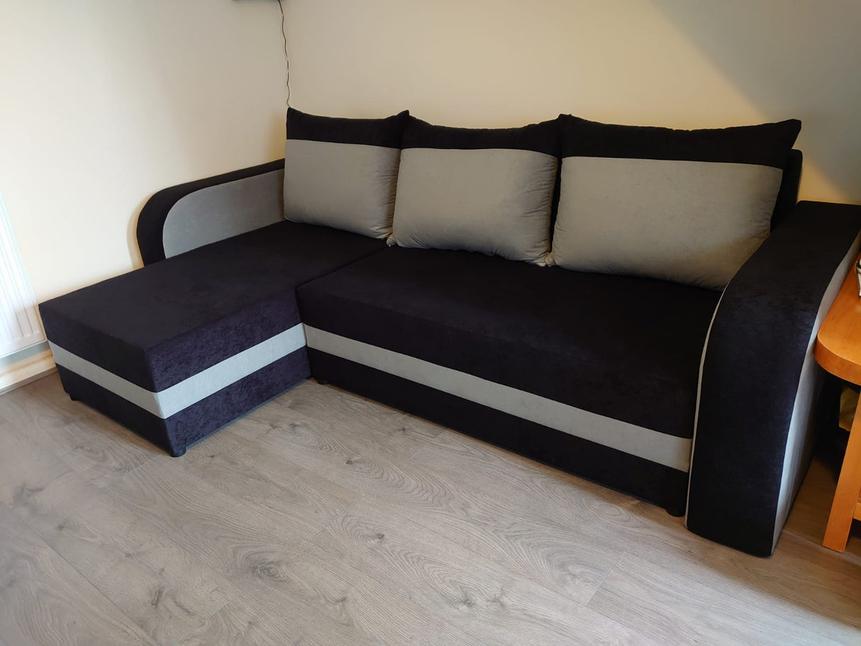 ECKSOFA BETT ALEXA SCHWARZ / DUNKELGRAU 238cm universell RECHTE/LINKE ECKE / SCHAUM