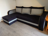 ECKSOFA BETT ALEXA SCHWARZ / DUNKELGRAU 238cm universell RECHTE/LINKE ECKE / SCHAUM