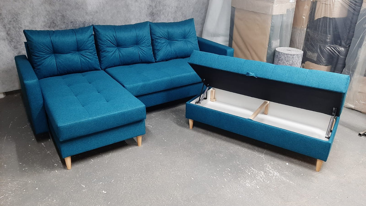 ECKSOFA BETT BRIAN 2X STAURAUM MALMÖ 85 222x140cm universal RECHTE/LINKE ECKE / BONELLFEDERN + SCHAUMSTOFF