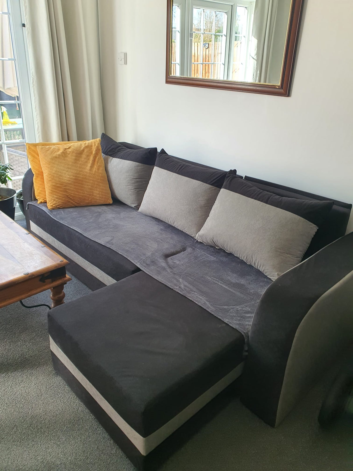 ECKSOFA BETT ALEXA SCHWARZ / DUNKELGRAU 238cm universell RECHTE/LINKE ECKE / SCHAUM