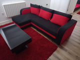 ECKSOFA BETT ALEXA SCHWARZ / ROT 238cm universal RECHTE/LINKE ECKE / SCHAUM