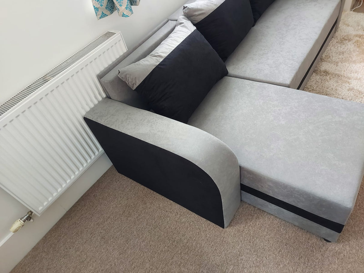ECKSOFA BETT ALEXA GRAU / SCHWARZ 238cm universal RECHTE/LINKE ECKE / SCHAUM