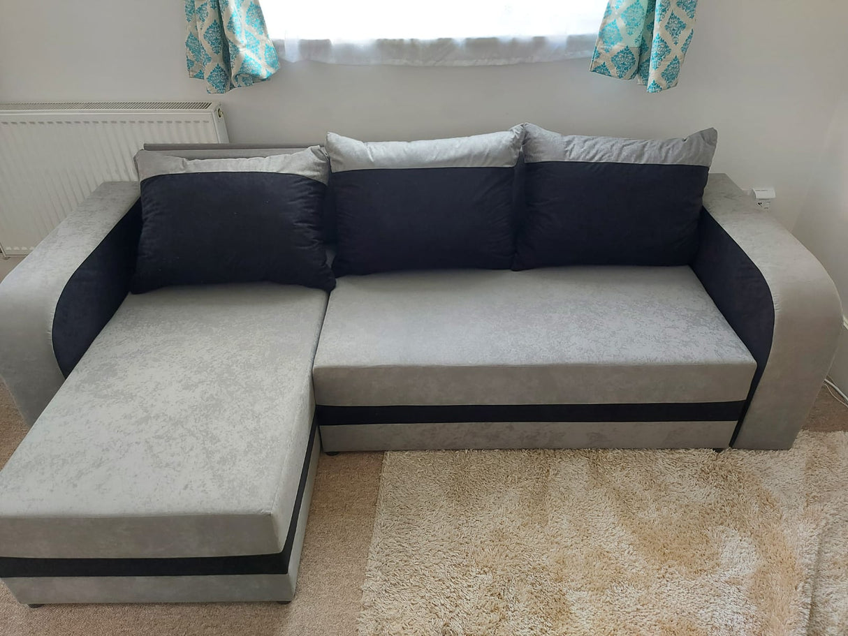 ECKSOFA BETT ALEXA GRAU / SCHWARZ 238cm universal RECHTE/LINKE ECKE / SCHAUM