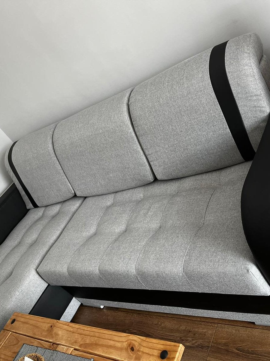ECKSOFA BETT DINA 236CM 2X STAURAUM GRAU/SCHWARZ INARI 91/1114 UNIVERSALE ECKE RECHTS/LINKS ECKE / BONELLFEDERN + SCHAUMSTOFF
