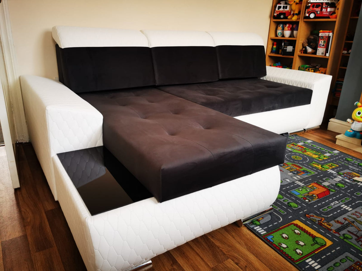 ECKSOFA BETT LONDON 2316/1115/60 252CM 2X STAURAUM FLECKENRESISTENTER LEICHT ZU REINIGENDER STOFF / BONELLFEDERN + SCHAUMSTOFF
