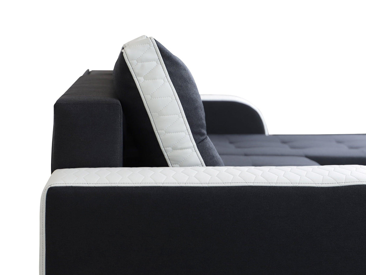 ECKSOFA BETT SAM GRAU / WEISS 236CM 2X STAURAUM UNIVERSAL RECHTE/LINKE ECKE / BONELLFEDERN + SCHAUMSTOFF