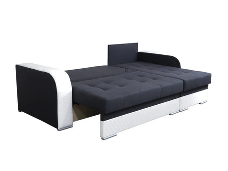 ECKSOFA BETT SAM GRÜN MALMÖ 37 / SCHWARZ 236CM 2X STAURAUM universal RECHTE/LINKE ECKE / BONELLFEDERN + SCHAUMSTOFF