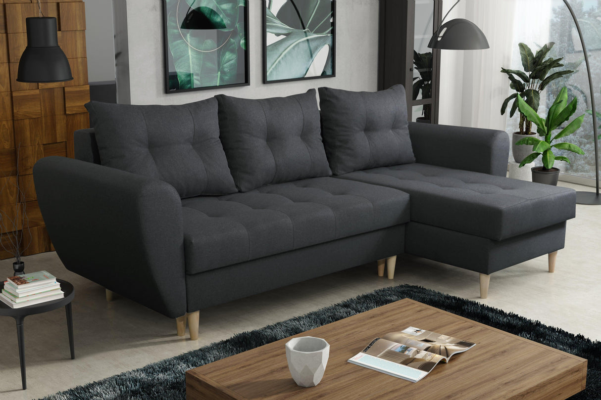 ECKSOFA BETT PALMO 2X STAURAUM GRAFIT MALMÖ 96 240cm universal RECHTE/LINKE ECKE / BONELLFEDERN + SCHAUM