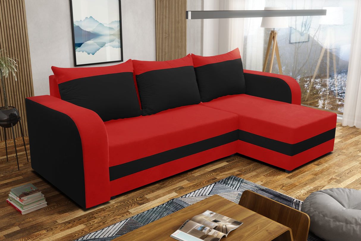 ECKSOFA BETT ALEXA ROT/SCHWARZ 238cm universal RECHTE/LINKE ECKE / SCHAUM
