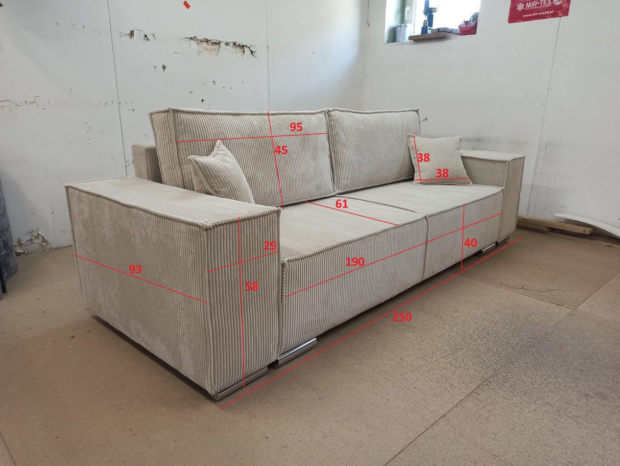 SOFA BETT FIORD POSO 03 250cm / FEDERN + SCHAUM