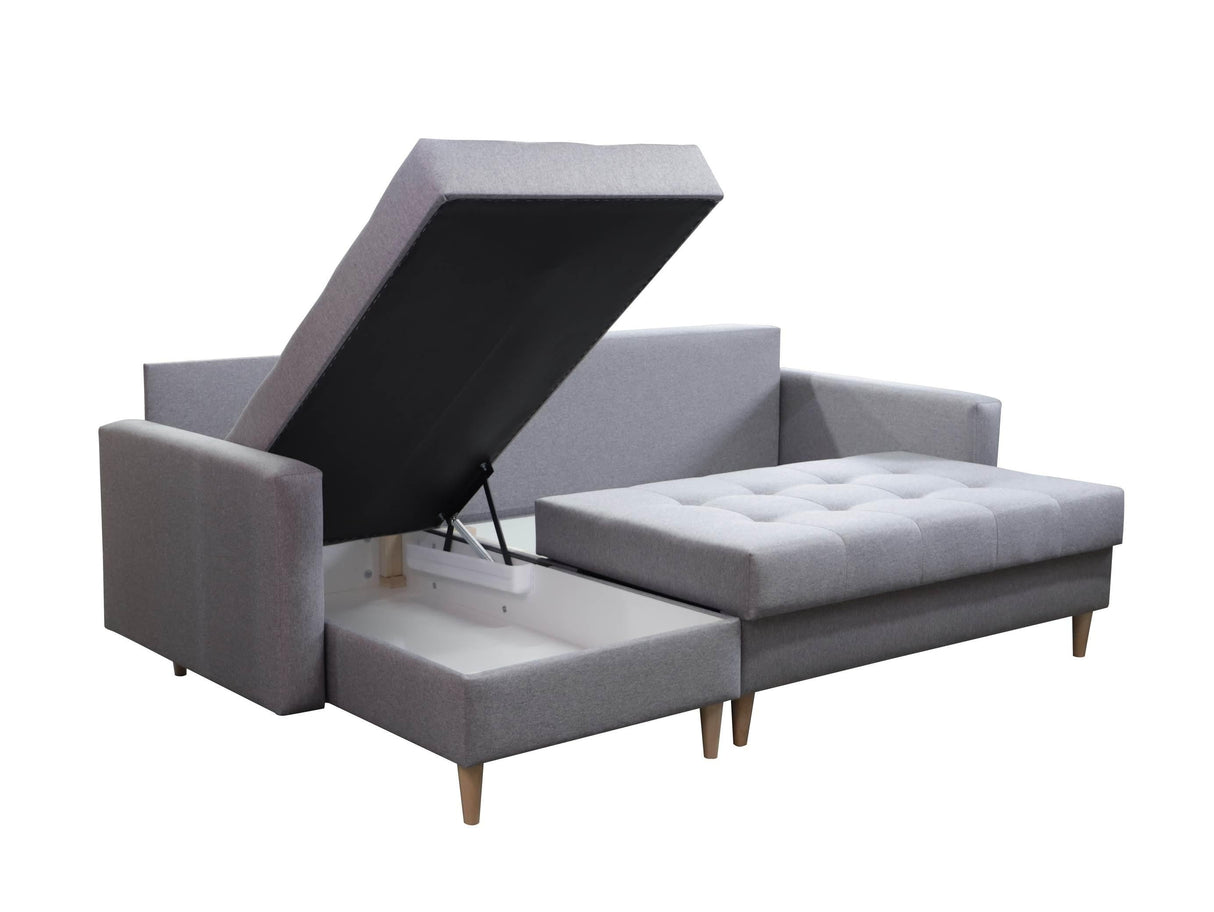 ECKSOFA BETT BRIAN 222CM + STAURAUM HOCKER / OTTOMANE MALMÖ 90 UNIVERSAL RECHTE/LINKE ECKE