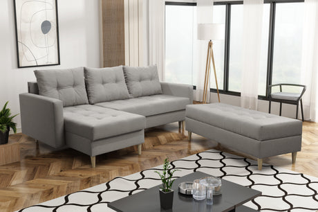 ECKSOFA BETT BRIAN 222CM + STAURAUM HOCKER / OTTOMANE FARBAUSWAHL UNIVERSAL RECHTE/LINKE ECKE / BONELL FEDERN + SCHAUMSTOFF