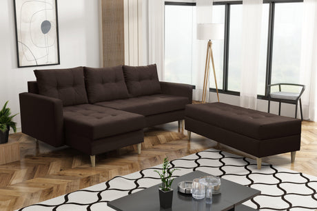 ECKSOFA BETT BRIAN 222CM + STAURAUM HOCKER / OTTOMANE FARBAUSWAHL UNIVERSAL RECHTE/LINKE ECKE / BONELL FEDERN + SCHAUMSTOFF