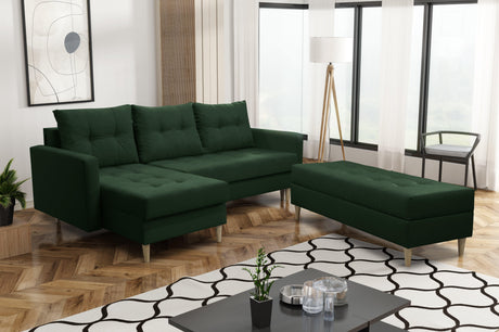 ECKSOFA BETT BRIAN 222CM + STAURAUM HOCKER / OTTOMANE FARBAUSWAHL UNIVERSAL RECHTE/LINKE ECKE / BONELL FEDERN + SCHAUMSTOFF