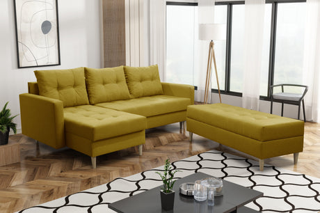 ECKSOFA BETT BRIAN 222CM + STAURAUM HOCKER / OTTOMANE FARBAUSWAHL UNIVERSAL RECHTE/LINKE ECKE / BONELL FEDERN + SCHAUMSTOFF