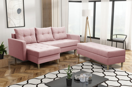 ECKSOFA BETT BRIAN 222CM + STAURAUM HOCKER / OTTOMANE FARBAUSWAHL UNIVERSAL RECHTE/LINKE ECKE / BONELL FEDERN + SCHAUMSTOFF