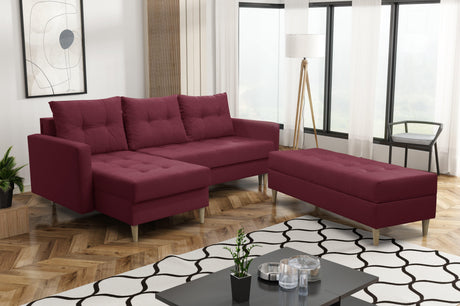 ECKSOFA BETT BRIAN 222CM + STAURAUM HOCKER / OTTOMANE FARBAUSWAHL UNIVERSAL RECHTE/LINKE ECKE / BONELL FEDERN + SCHAUMSTOFF
