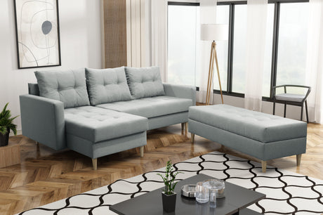 ECKSOFA BETT BRIAN 222CM + STAURAUM HOCKER / OTTOMANE FARBAUSWAHL UNIVERSAL RECHTE/LINKE ECKE / BONELL FEDERN + SCHAUMSTOFF