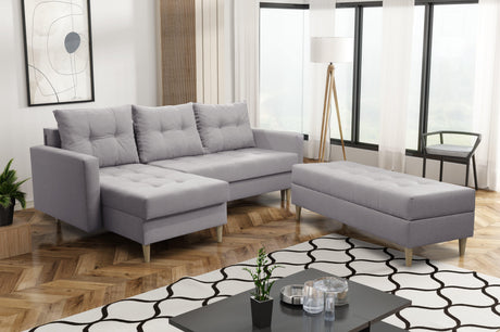 ECKSOFA BETT BRIAN 222CM + STAURAUM HOCKER / OTTOMANE FARBAUSWAHL UNIVERSAL RECHTE/LINKE ECKE / BONELL FEDERN + SCHAUMSTOFF