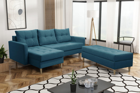 ECKSOFA BETT BRIAN 222CM + STAURAUM HOCKER / OTTOMANE FARBAUSWAHL UNIVERSAL RECHTE/LINKE ECKE / BONELL FEDERN + SCHAUMSTOFF