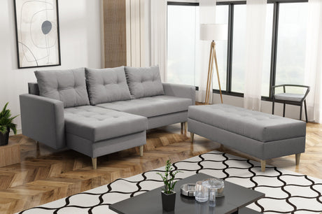 ECKSOFA BETT BRIAN 222CM + STAURAUM HOCKER / OTTOMANE FARBAUSWAHL UNIVERSAL RECHTE/LINKE ECKE / BONELL FEDERN + SCHAUMSTOFF