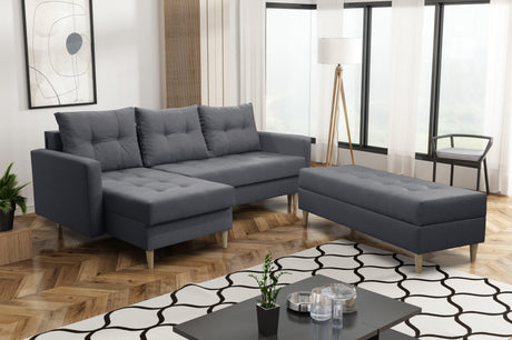 ECKSOFA BETT BRIAN 222CM + STAURAUM HOCKER / OTTOMANE FARBAUSWAHL UNIVERSAL RECHTE/LINKE ECKE / BONELL FEDERN + SCHAUMSTOFF