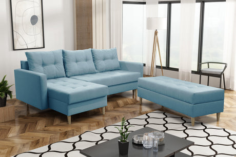 ECKSOFA BETT BRIAN 222CM + STAURAUM HOCKER / OTTOMANE FARBAUSWAHL UNIVERSAL RECHTE/LINKE ECKE / BONELL FEDERN + SCHAUMSTOFF