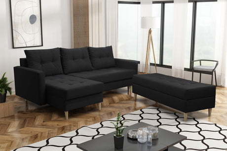 ECKSOFA BETT BRIAN 222CM + STAURAUM HOCKER / OTTOMANE FARBAUSWAHL UNIVERSAL RECHTE/LINKE ECKE / BONELL FEDERN + SCHAUMSTOFF