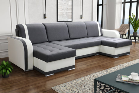 ECKSOFA BETT DINA U-FORM 308CM 3X STAURAUM AUSWAHL DER FARBE / BONELLFEDERN + SCHAUMSTOFF