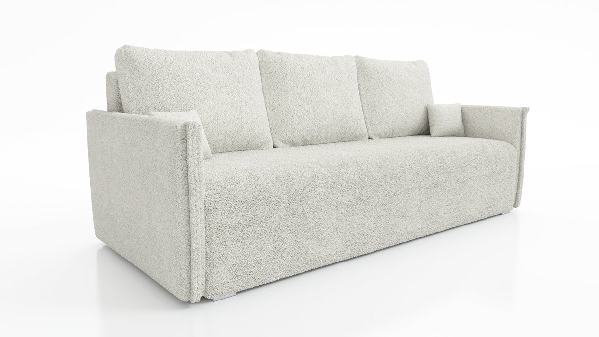 NIEUW! Slaapbank BIANCA 207CM BONELL VEREN + SCHUIM BOUCLE STOF / KLEURKEUZE