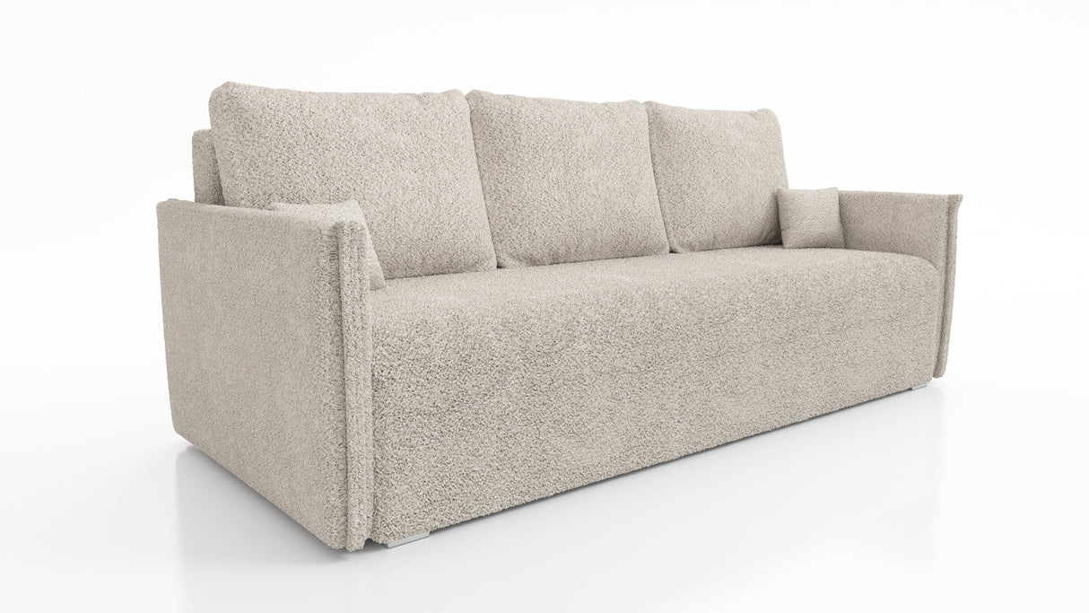NIEUW! Slaapbank BIANCA 207CM BONELL VEREN + SCHUIM BOUCLE STOF / KLEURKEUZE