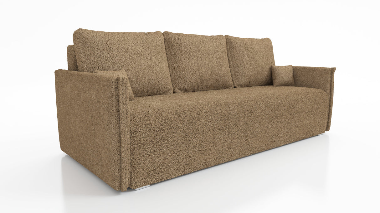 NIEUW! Slaapbank BIANCA 207CM BONELL VEREN + SCHUIM BOUCLE STOF / KLEURKEUZE