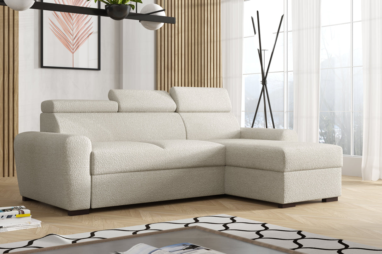 UNIWERSALNY NAROŻNIK LAMBI 249CM TKANINA BOUCLE REGULOWANY ZAGŁÓWEK *WYBÓR KOLORÓW* / SPRĘŻYNY + PIANKA