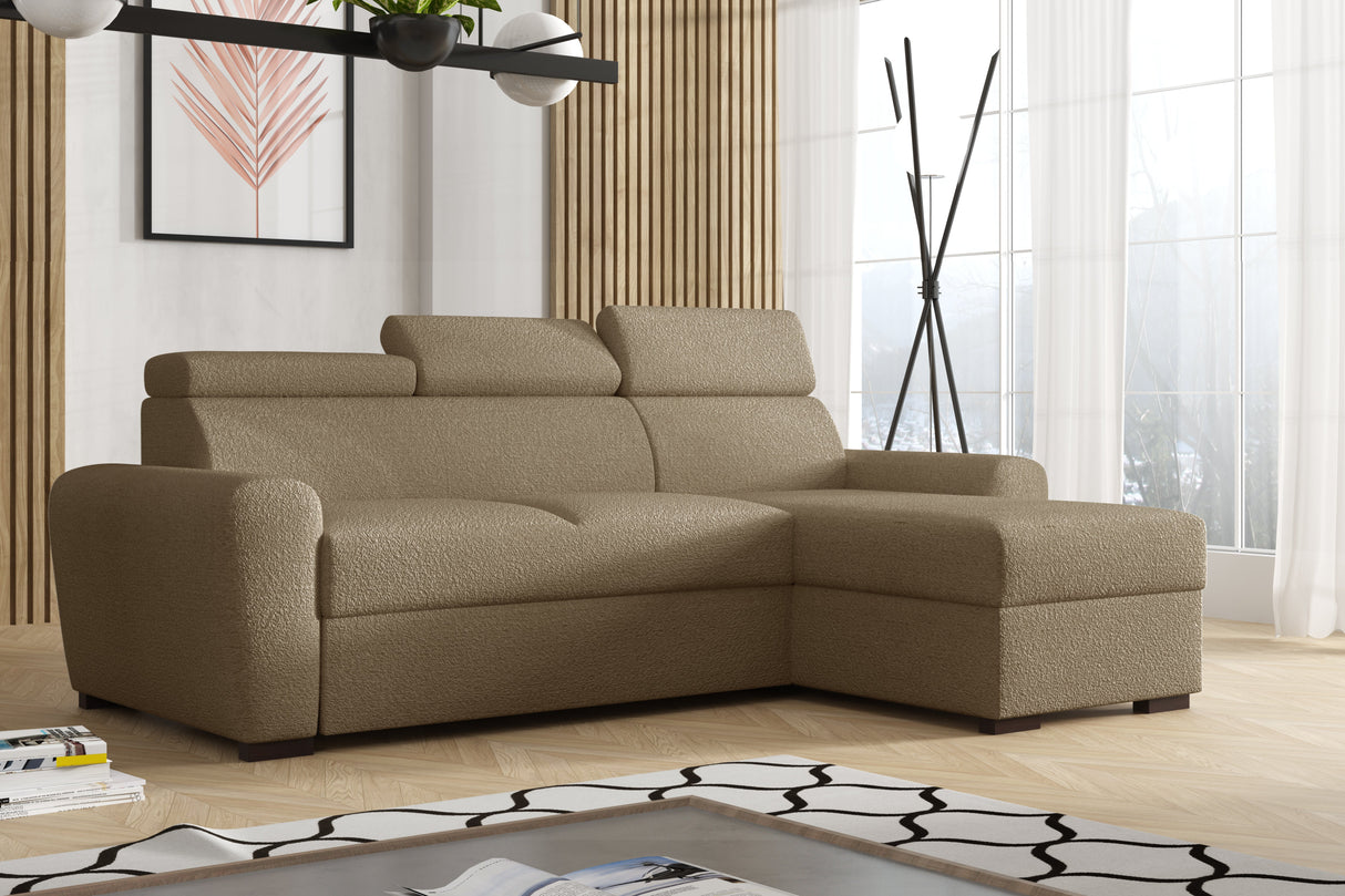 UNIWERSALNY NAROŻNIK LAMBI 249CM TKANINA BOUCLE REGULOWANY ZAGŁÓWEK *WYBÓR KOLORÓW* / SPRĘŻYNY + PIANKA