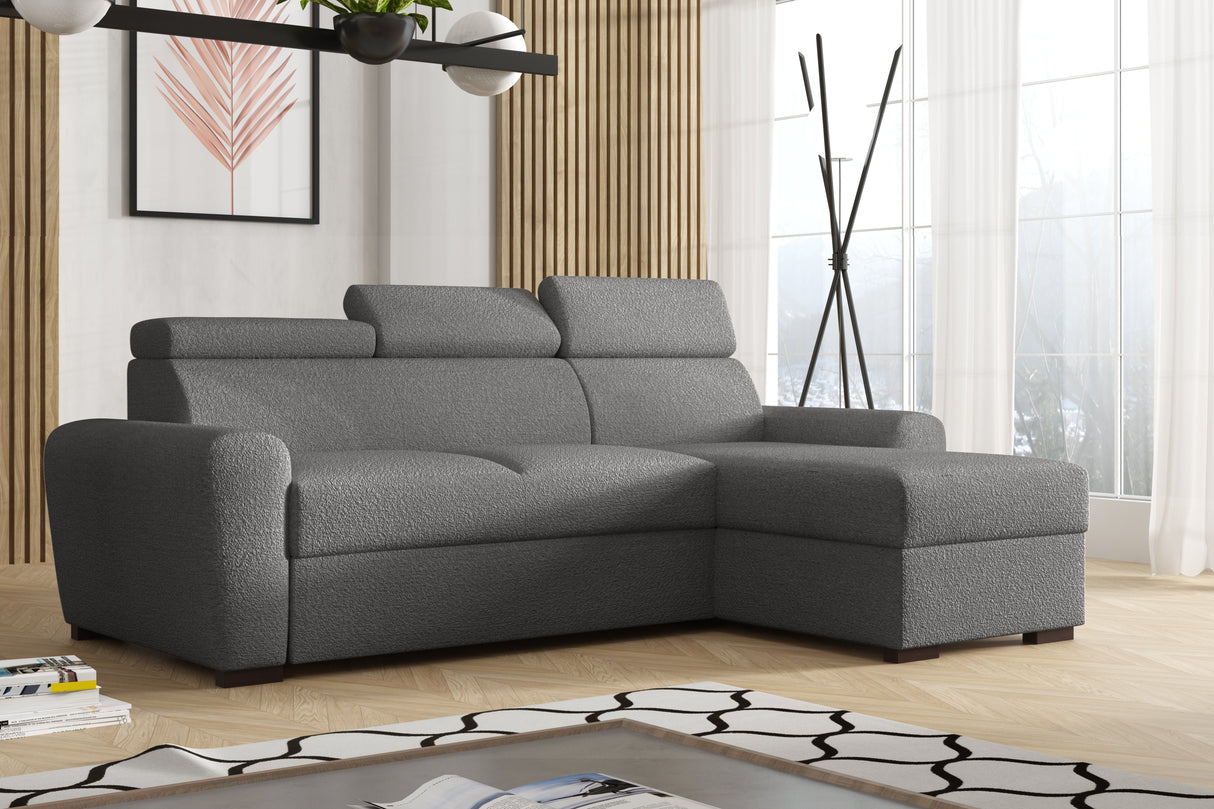 UNIWERSALNY NAROŻNIK LAMBI 249CM TKANINA BOUCLE REGULOWANY ZAGŁÓWEK *WYBÓR KOLORÓW* / SPRĘŻYNY + PIANKA