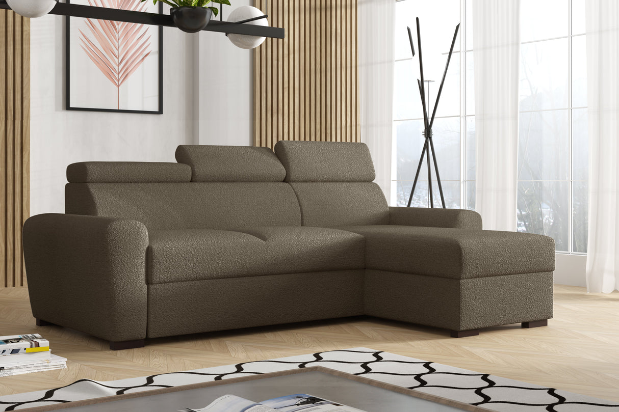 UNIWERSALNY NAROŻNIK LAMBI 249CM TKANINA BOUCLE REGULOWANY ZAGŁÓWEK *WYBÓR KOLORÓW* / SPRĘŻYNY + PIANKA