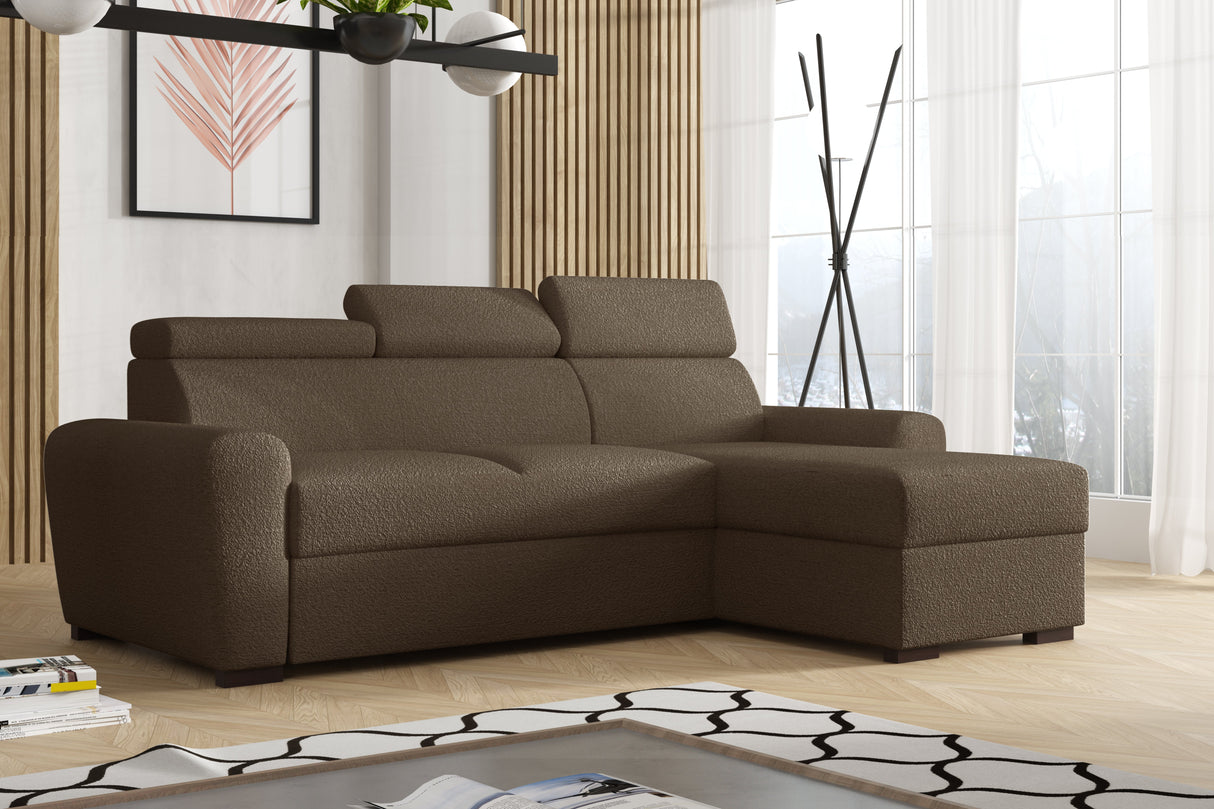 UNIWERSALNY NAROŻNIK LAMBI 249CM TKANINA BOUCLE REGULOWANY ZAGŁÓWEK *WYBÓR KOLORÓW* / SPRĘŻYNY + PIANKA
