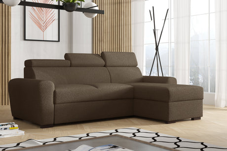 UNIVERSAL CORNER SOFA BED LAMBI 249CM BOUCLE FABRIC ADJUSTABLE HEADREST *CHOICE OF COLORS* / SPRINGS + FOAM