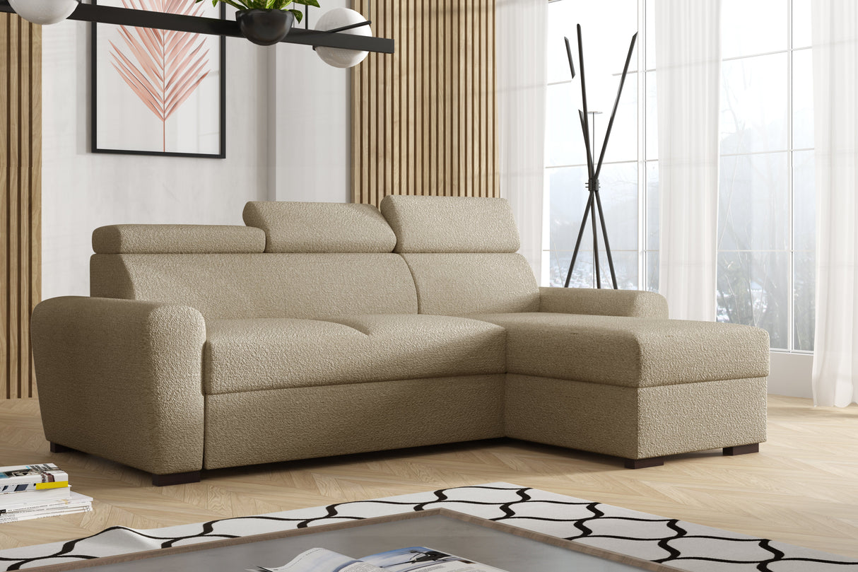 UNIWERSALNY NAROŻNIK LAMBI 249CM TKANINA BOUCLE REGULOWANY ZAGŁÓWEK *WYBÓR KOLORÓW* / SPRĘŻYNY + PIANKA