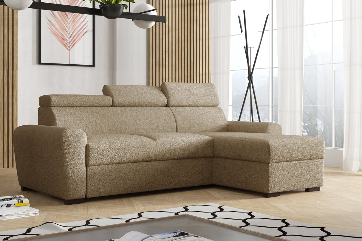 UNIWERSALNY NAROŻNIK LAMBI 249CM TKANINA BOUCLE REGULOWANY ZAGŁÓWEK *WYBÓR KOLORÓW* / SPRĘŻYNY + PIANKA